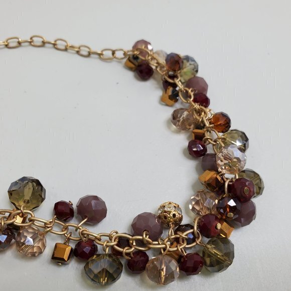 Beaded Necklace Brown Purple Beads Faceted AB Stat - Picture 4 of 7